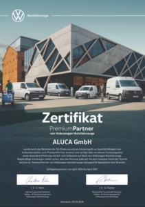 ALUCA GmbH PremiumPartner-sertifikat for Volkswagen Nyttekjøretøy